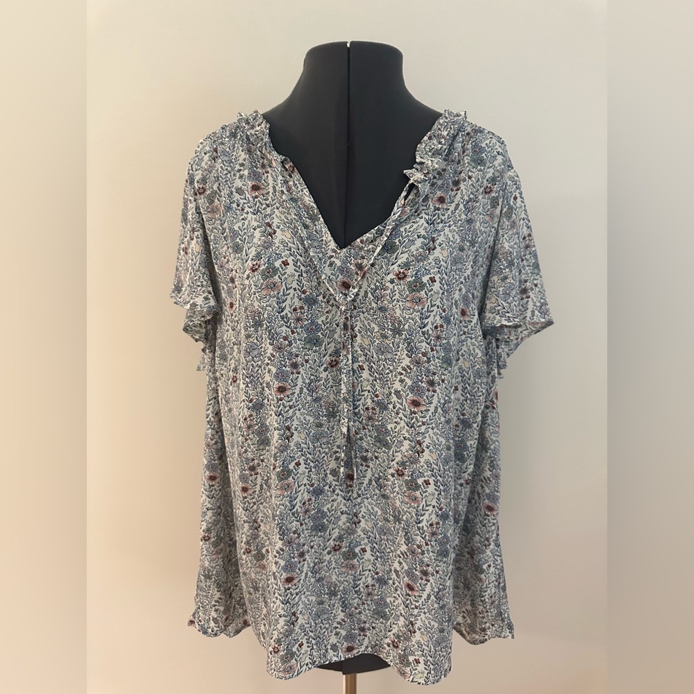 Blue Floral Blouse Plus Size 2X